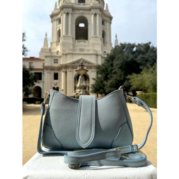 Lina Italian Leather Blue Shoulder Bag